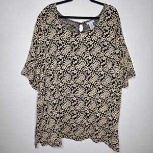 Catherines Women's 4X 30/32W Plus Size Dressy‎ Lace Tunic Top Boho Flowy Keyhole